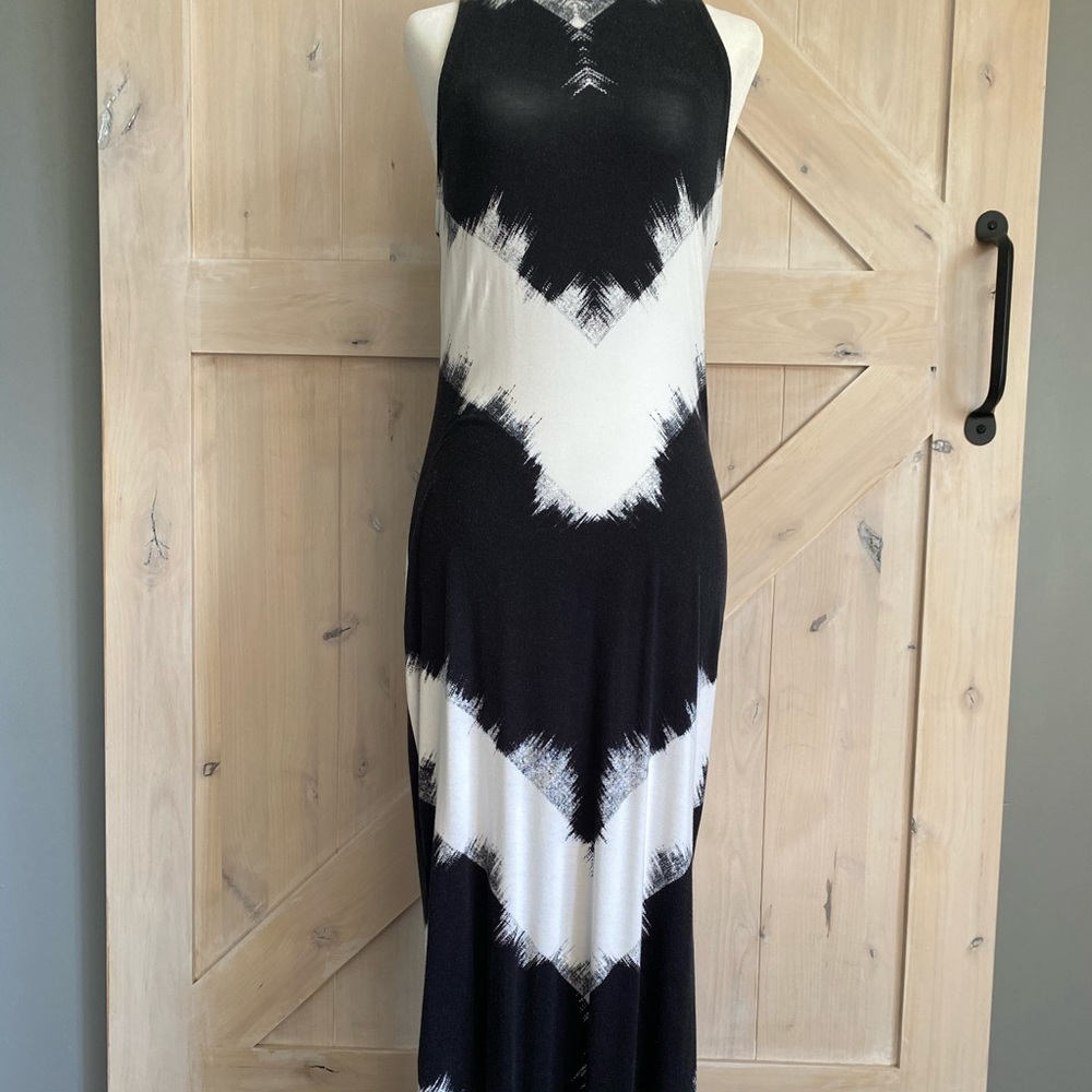 Black and white patterned maxi dress